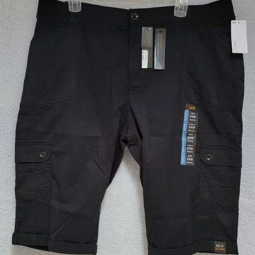 LEE NWT Black Flex To Go Cargo Capri Pants Size 24W Medium